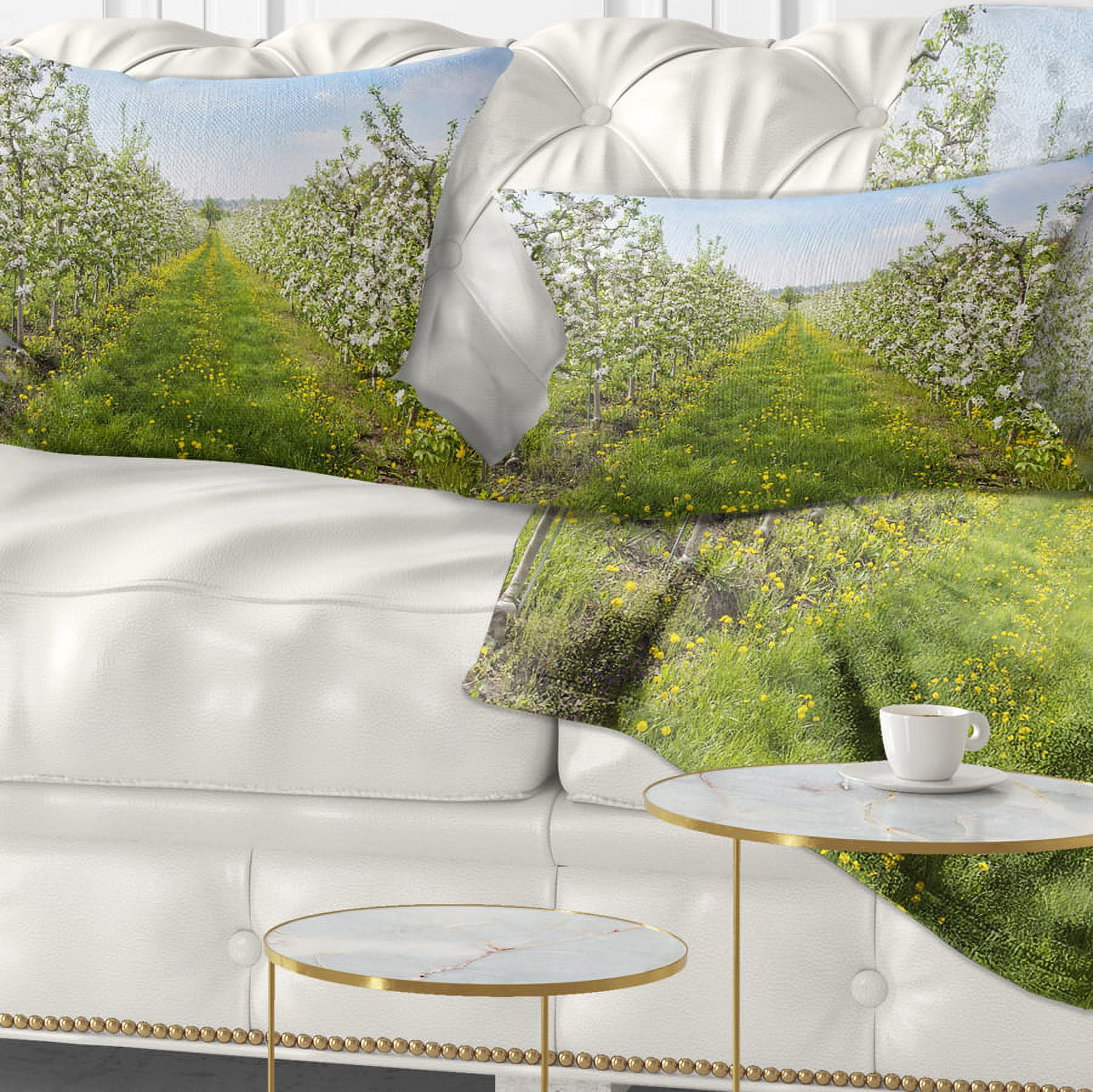 Designart Bloomy Peach Forest Photography - Floral Throw Pillow - 12x20