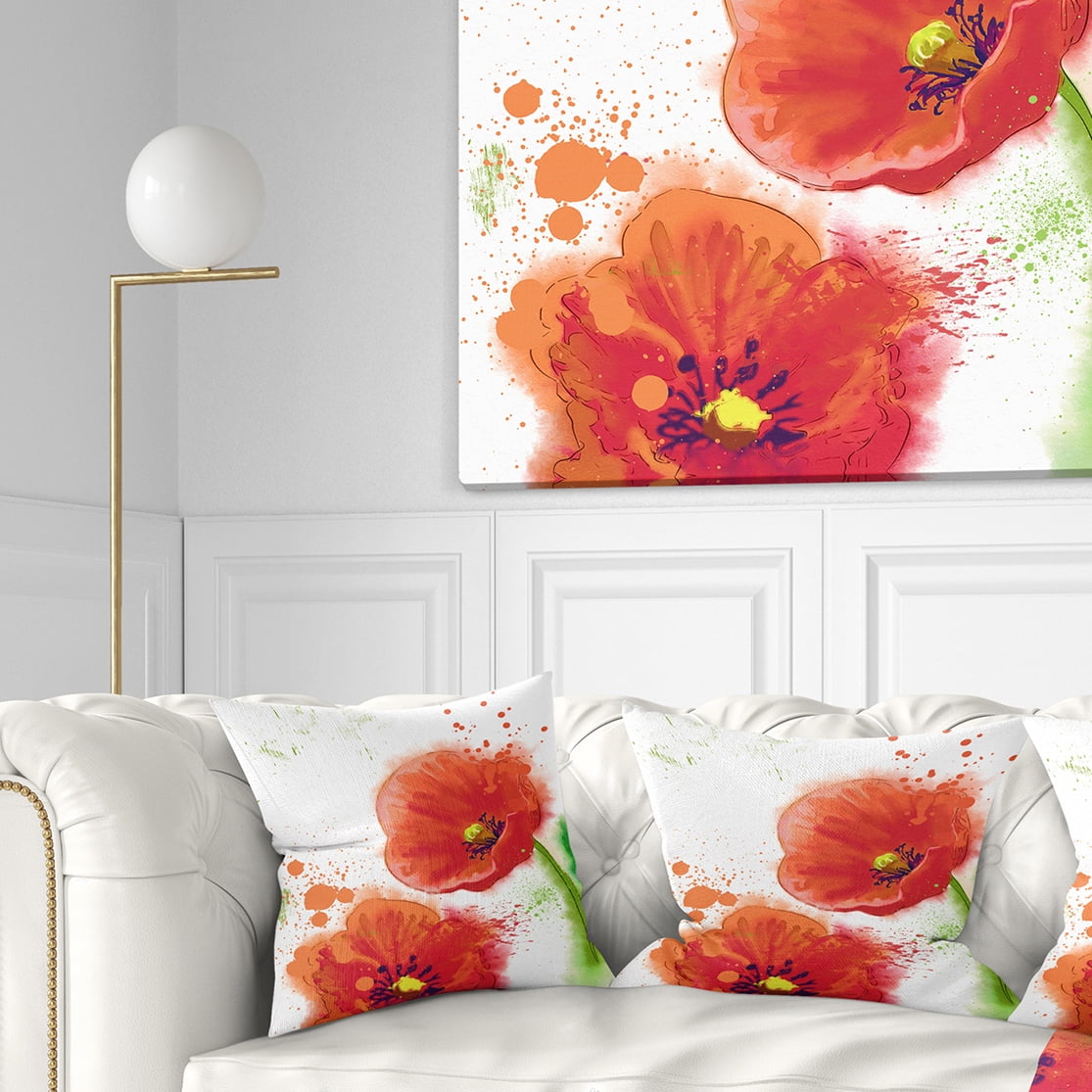 Designart Bloomy Red Tulips Watercolor - Flowers Throw Pillowwork - 16x16