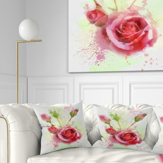 Designart Bloomy and Budding Red Roses - Floral Throw Pillow - 16x16