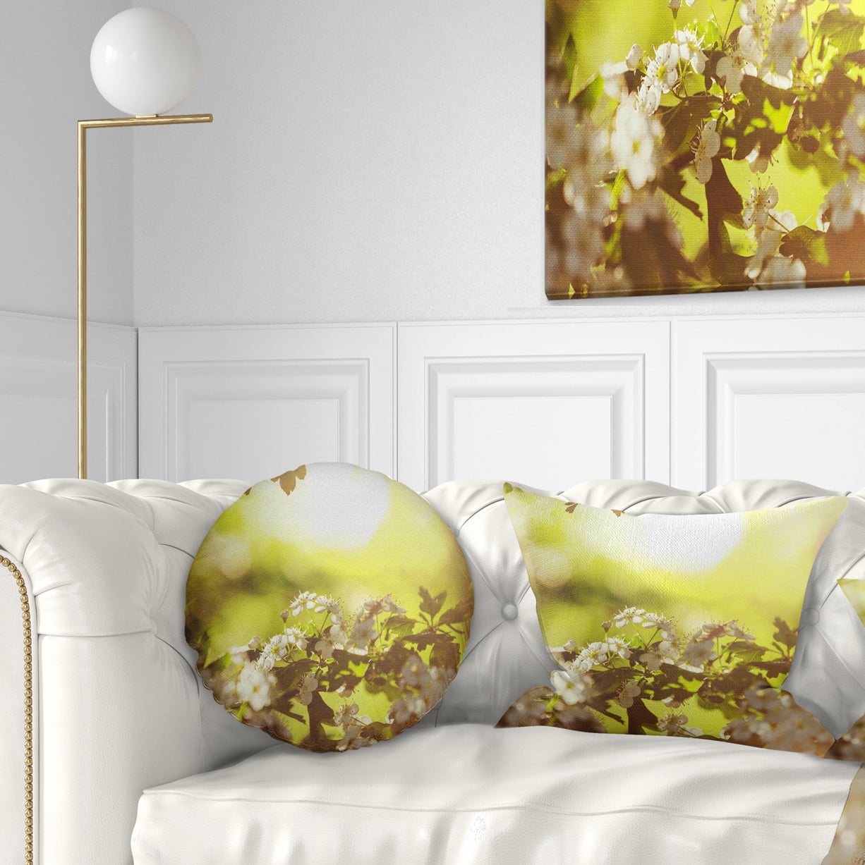 Designart Blossom Cherry on Green Background - Floral Throw Pillow - 12x20