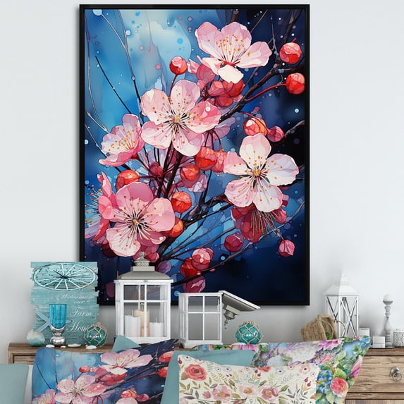 Designart "Blossom Cubist Apple Fusion III" Floral Floater Framed Wall Art Print