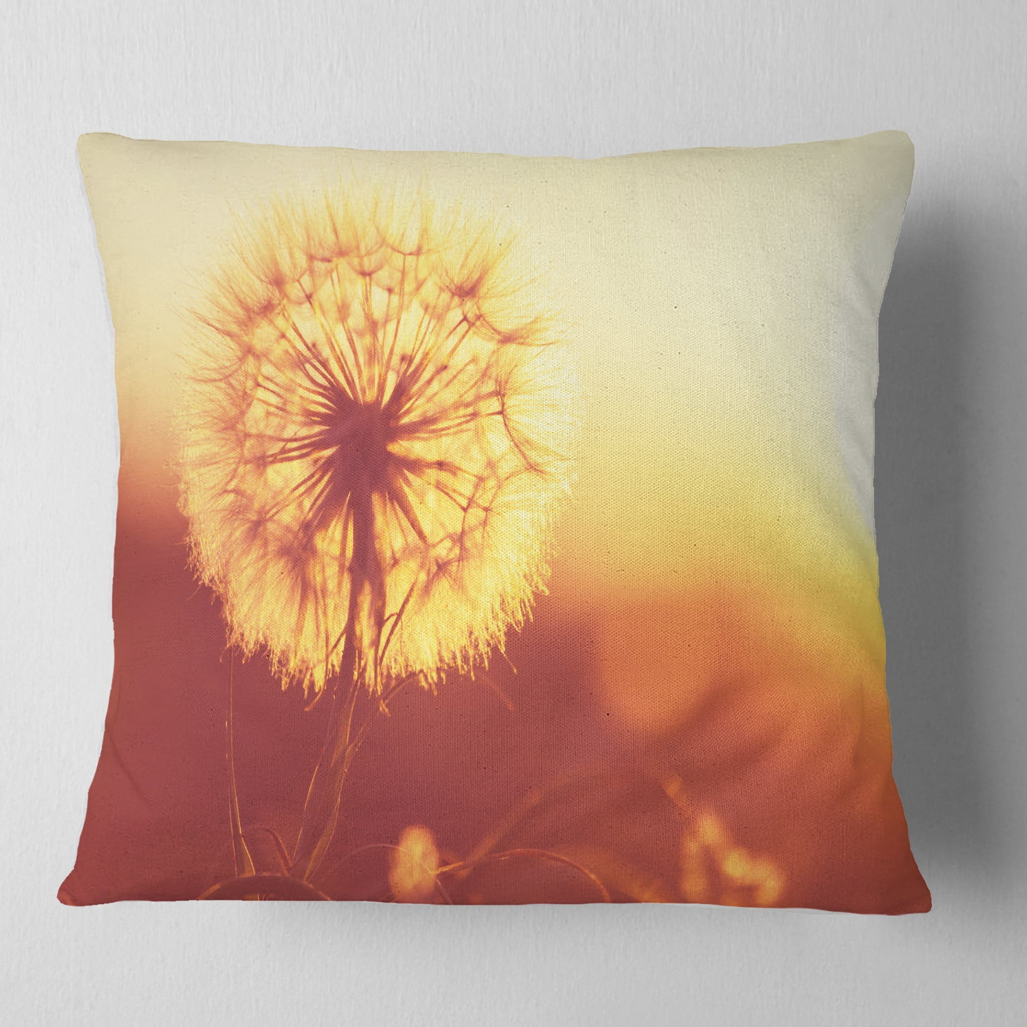 Designart Blossom Dandelion Flower on Brown - Flower Throw Pillow - 16x16