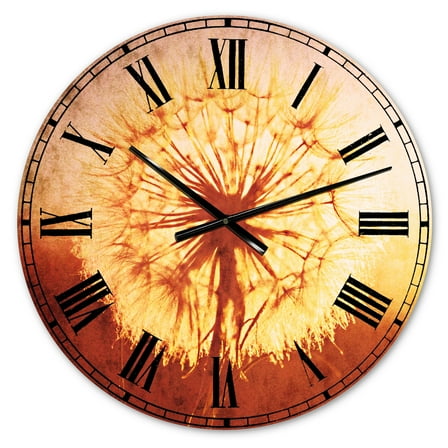 Designart 'Blossom Dandelion Flower on Brown' Traditional wall clock