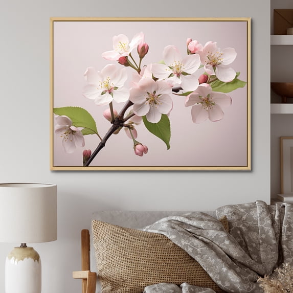 Designart "Blossom Delight Apple II" Apple Blossom Floater Framed Canvas Art Print
