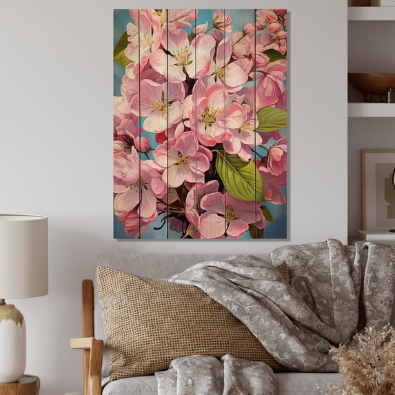 Designart "Blossom Fusion Apple I" Floral Print on Natural Pine Wood