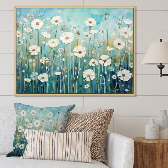 Designart "Blossom Lagoon Oasis" Flower Floater Framed Wall Art Living Room