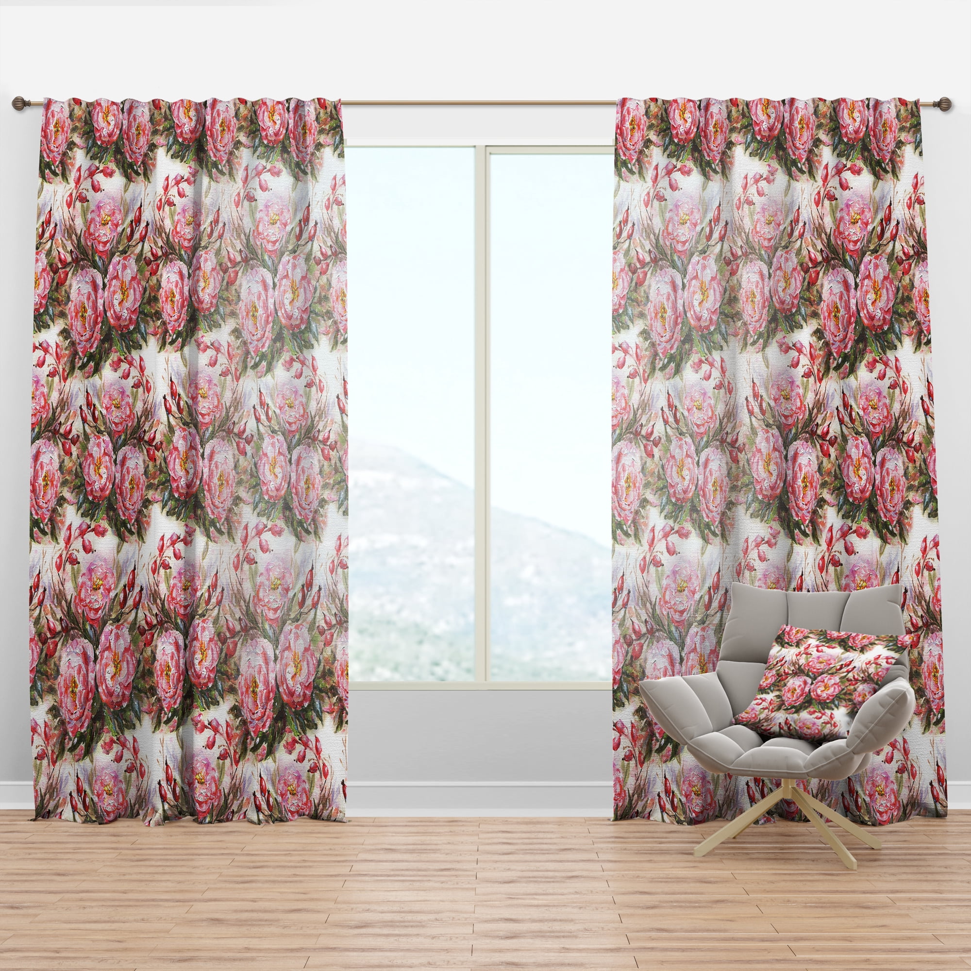 Designart 'Blossom Pink I' Floral Curtain Panel