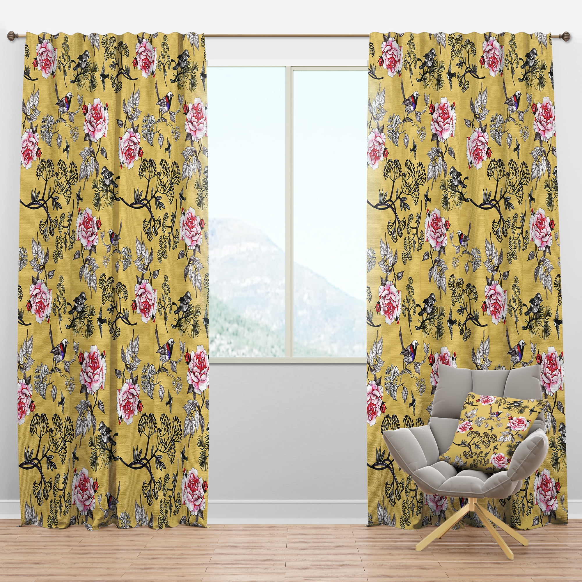 Designart 'Blossom Pink IV' Floral Blackout Curtain Panel