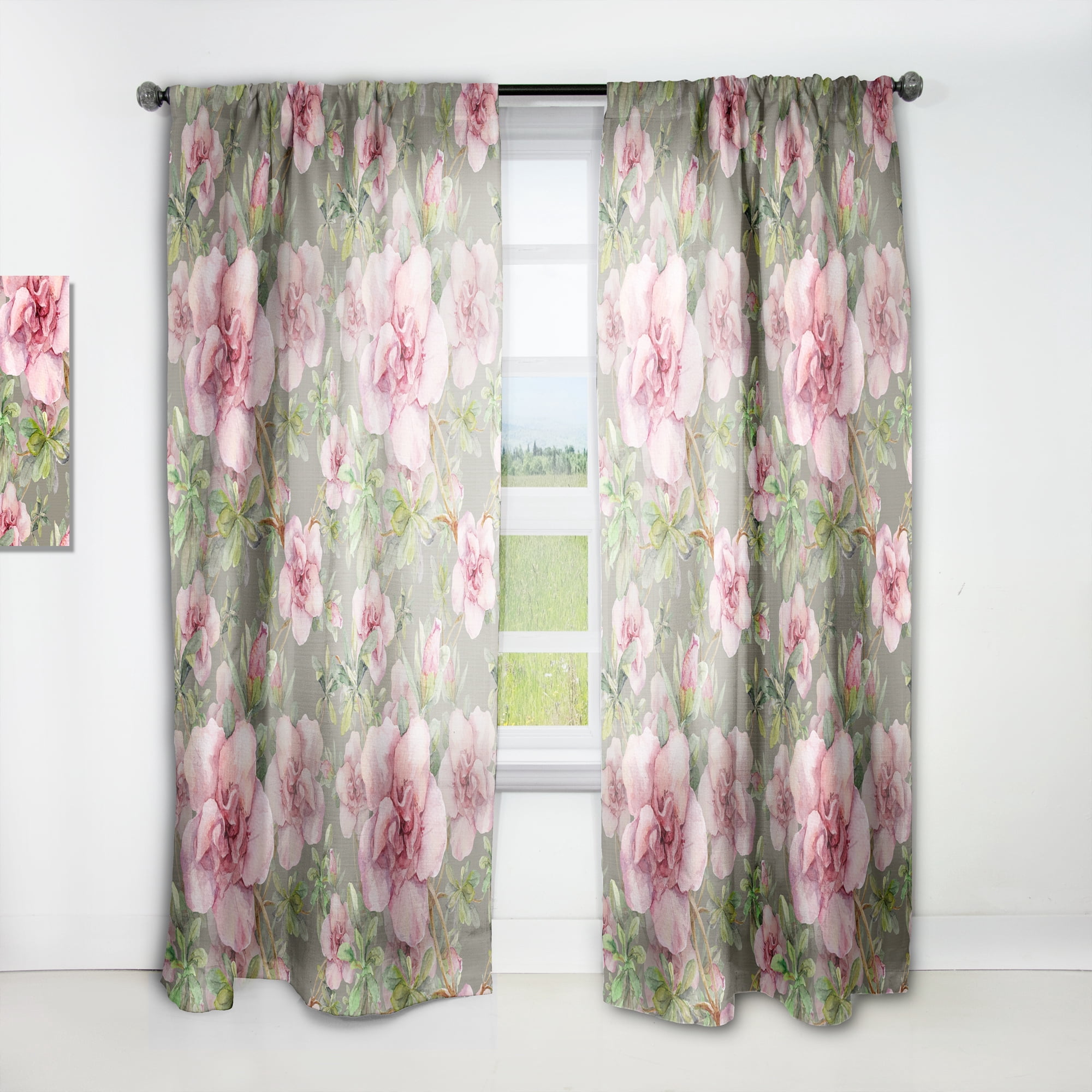 Designart 'Blossom Pink L' Floral Curtain Panel