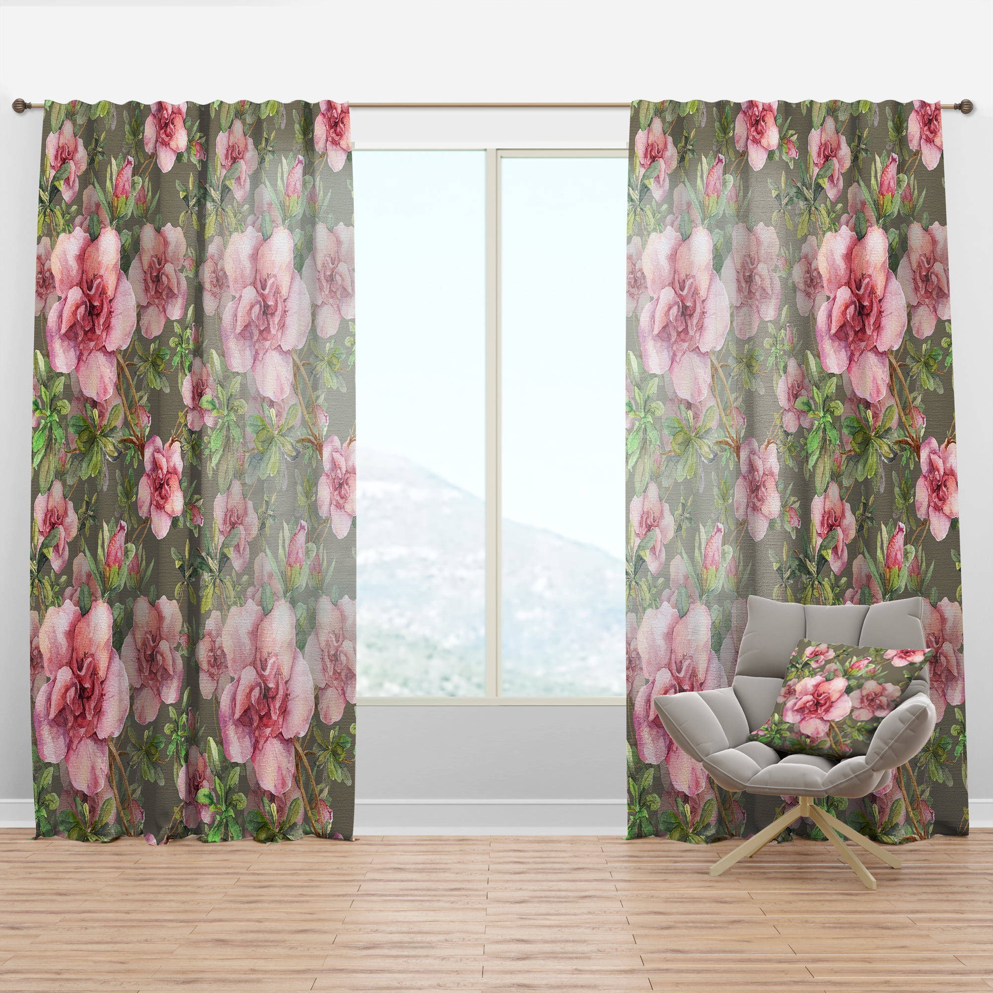 Designart 'Blossom Pink L' Floral Curtain Panel