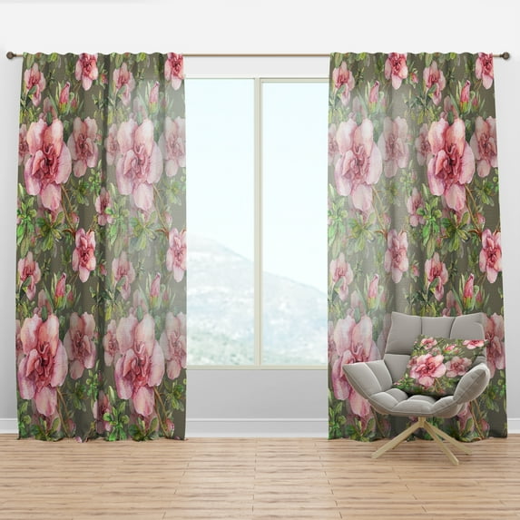 Designart 'Blossom Pink L' Floral Curtain Panel