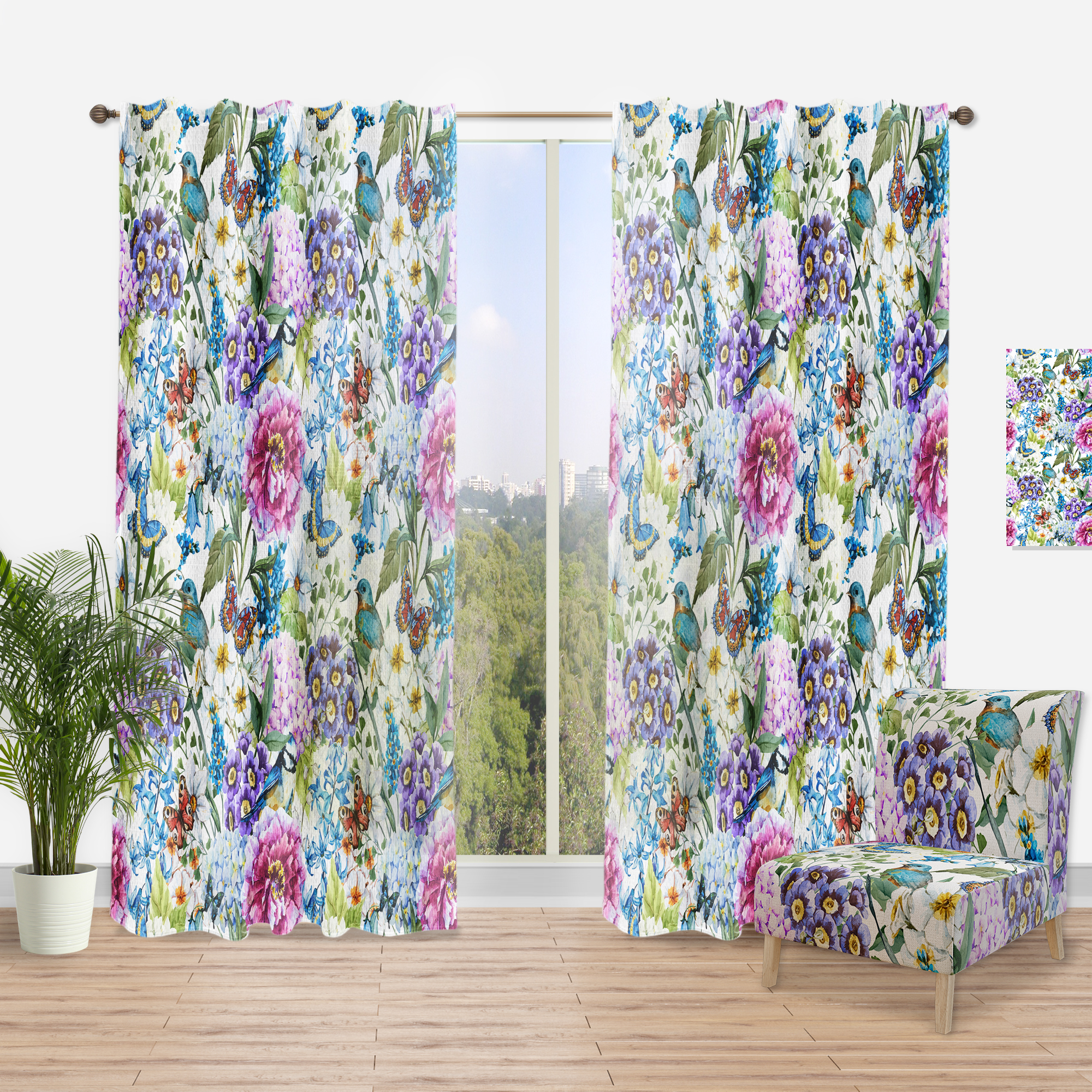Designart 'Blossom Pink LI' Floral Curtain Panel