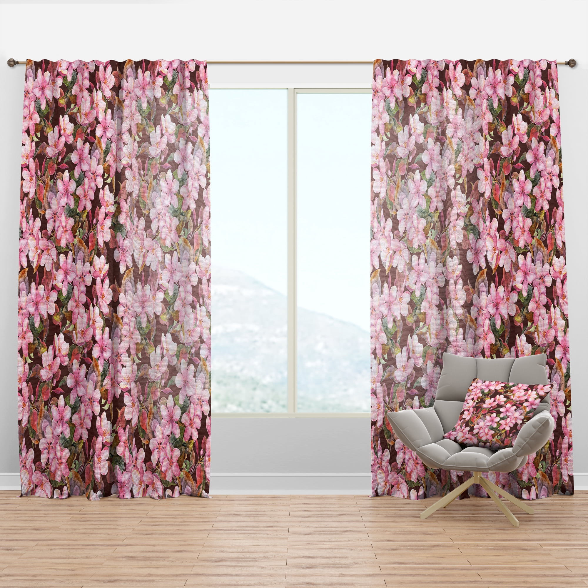 Designart 'Blossom Pink LII' Traditional Curtain Panel
