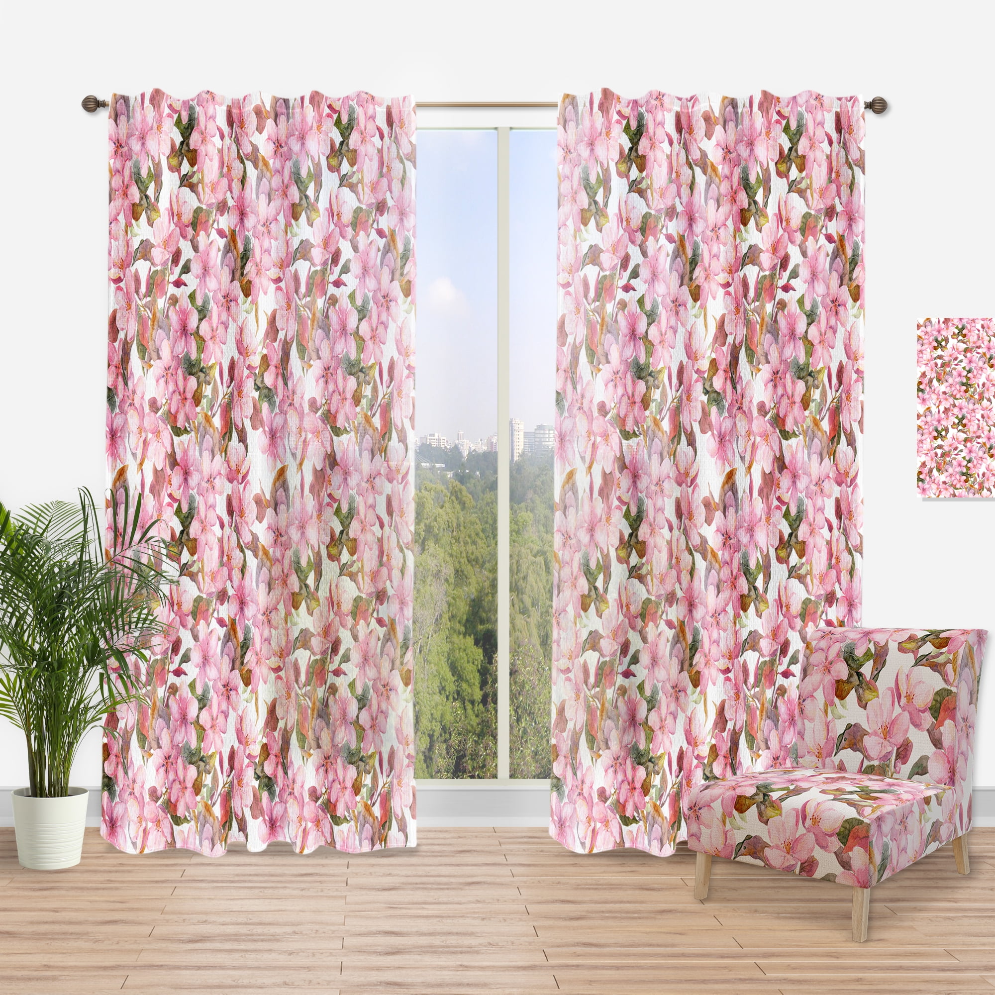 Designart 'Blossom Pink LIII' Traditional Curtain Panel