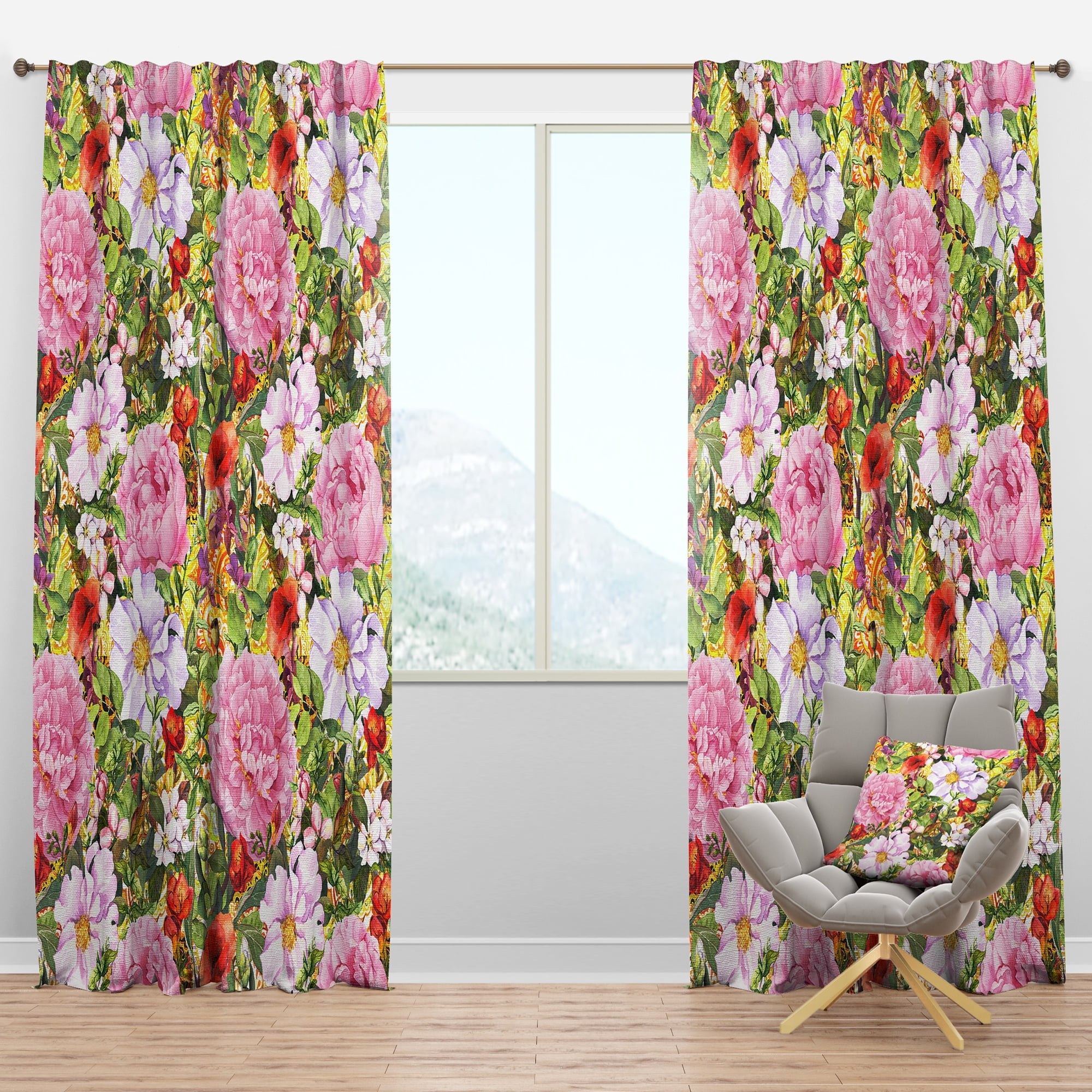 Designart 'Blossom Pink LIV' Traditional Blackout Curtain Panel
