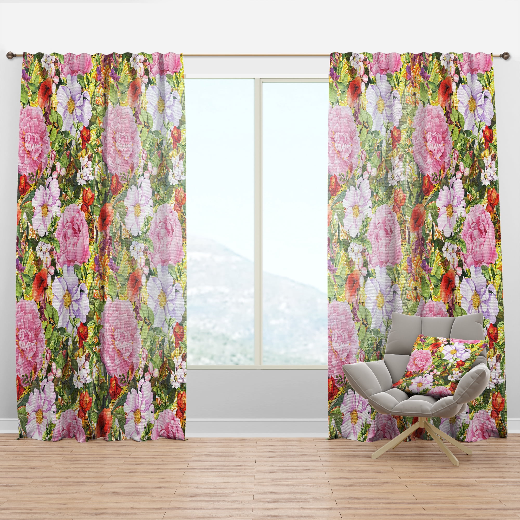Designart 'Blossom Pink LIV' Traditional Curtain Panel