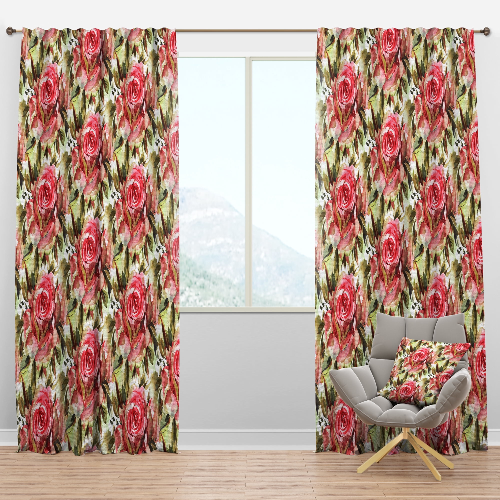 Designart 'Blossom Pink LVIII' Floral Blackout Curtain Panel