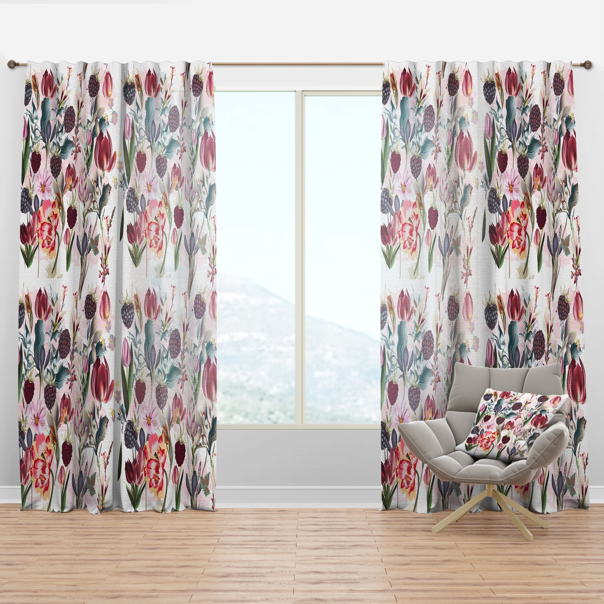 Designart 'Blossom Pink XIV' Farmhouse Curtain Panel