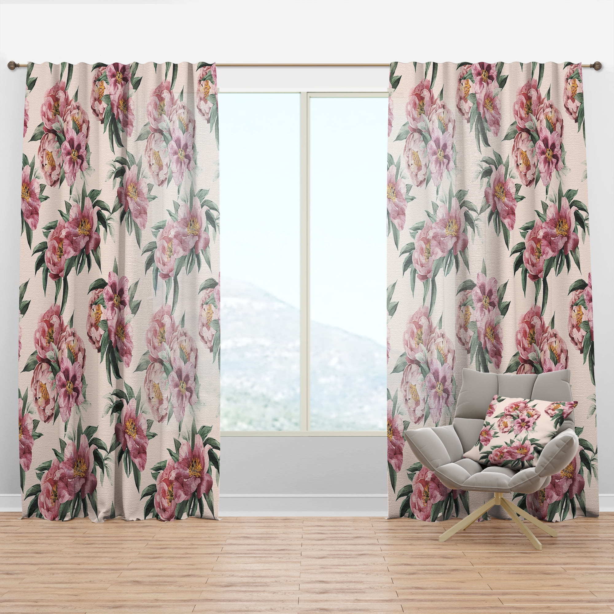 Designart 'Blossom Pink XL' Floral Curtain Panel