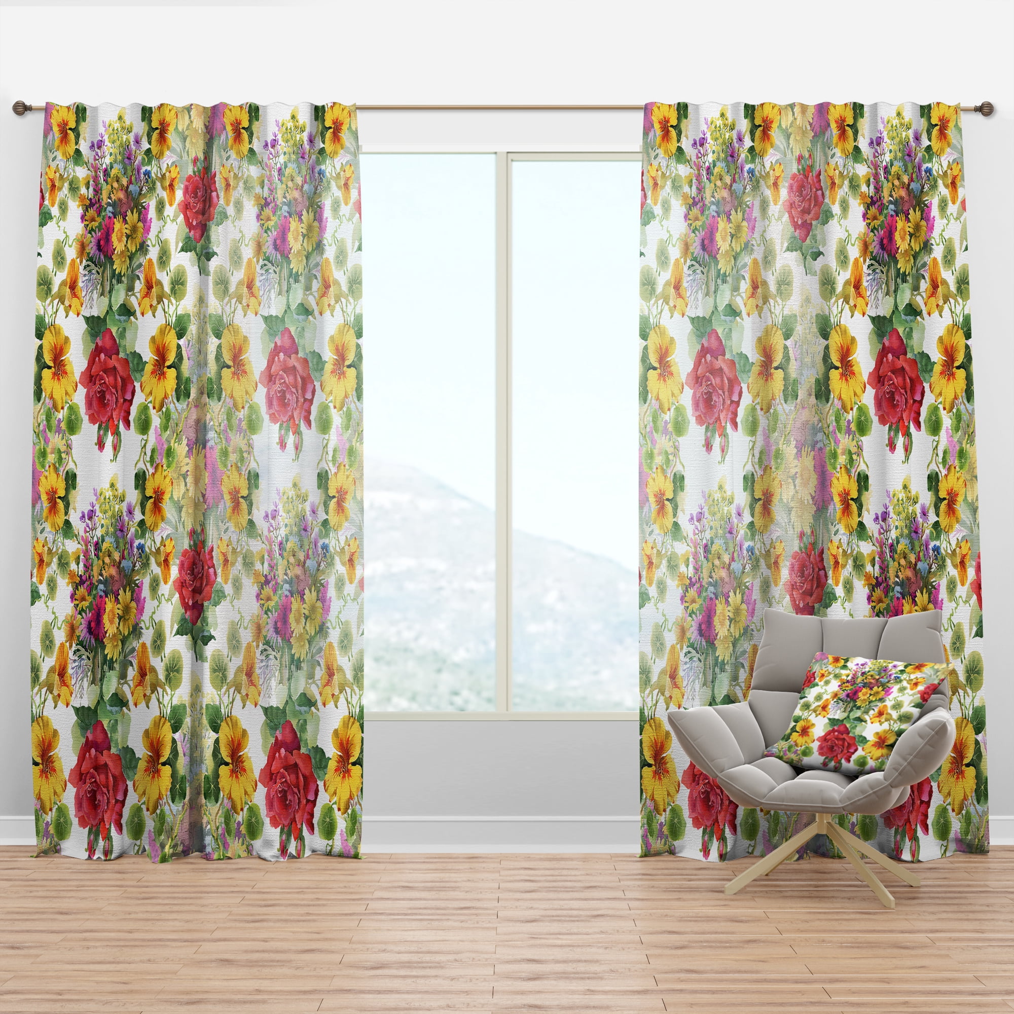 Designart 'Blossom Pink XLIII' Floral Curtain Panel