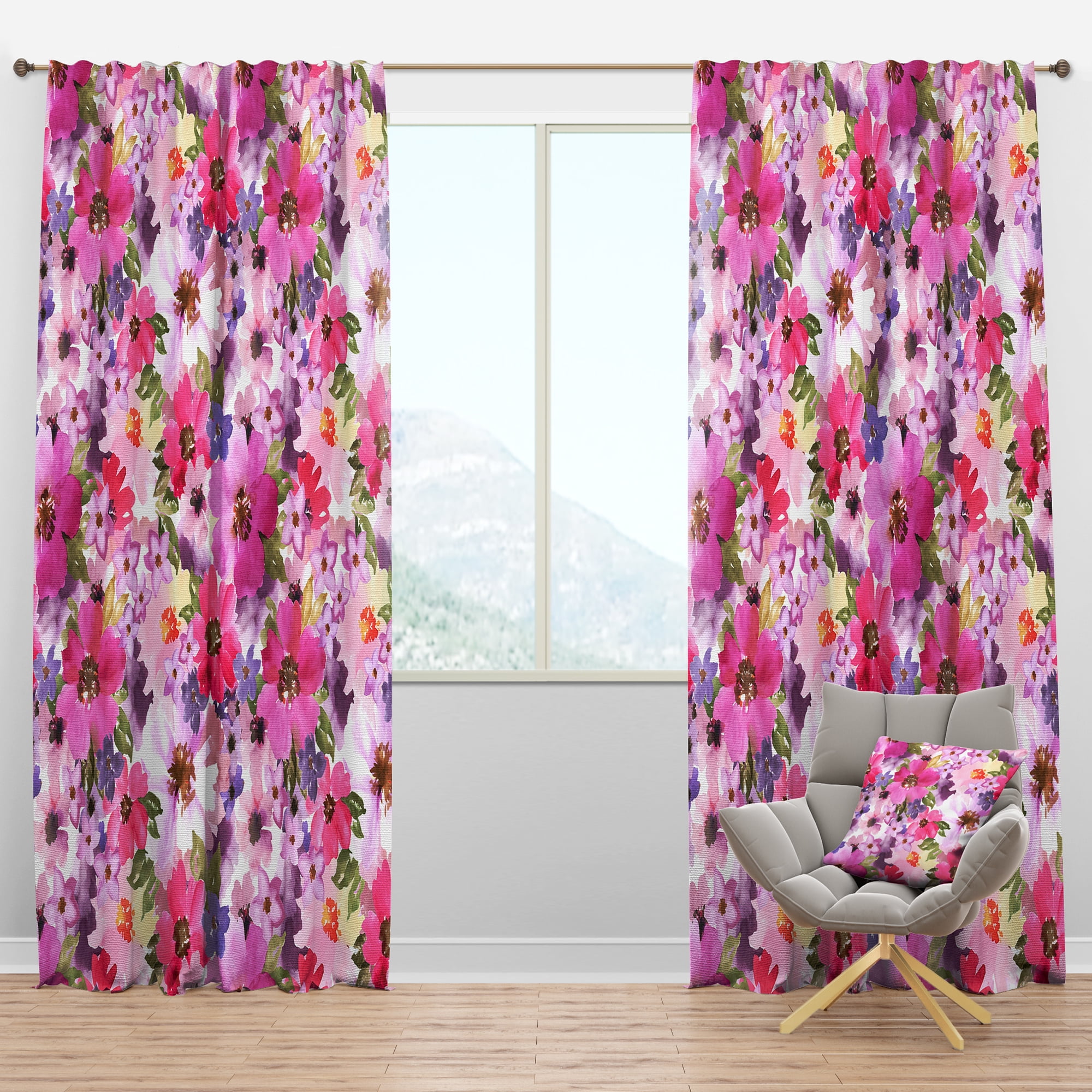 Designart 'Blossom Pink XLIV' Floral Blackout Curtain Panel