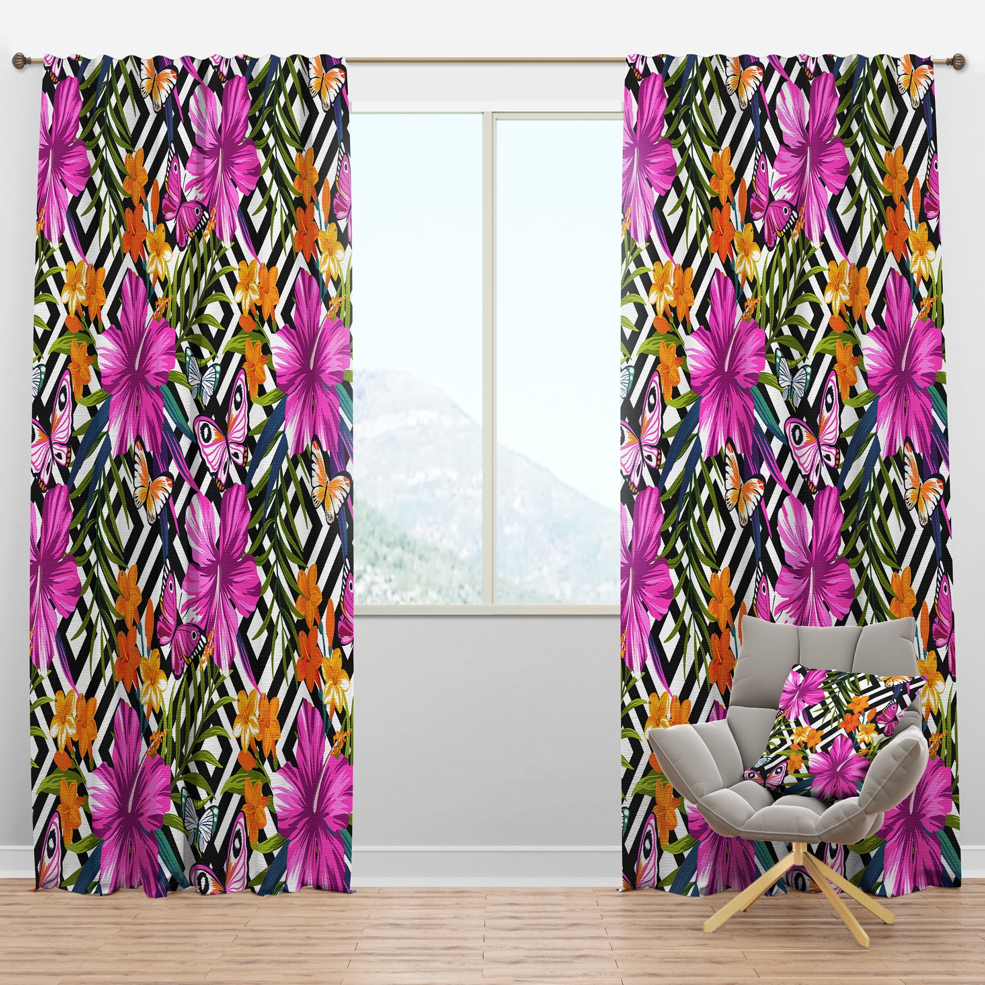 Designart 'Blossom Pink XLVI' Floral Blackout Curtain Panel