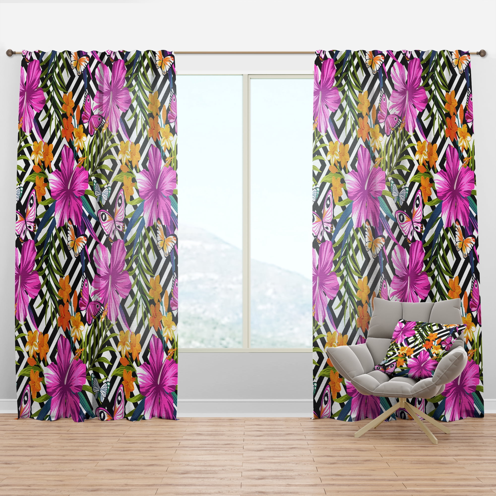 Designart 'Blossom Pink XLVI' Floral Curtain Panel