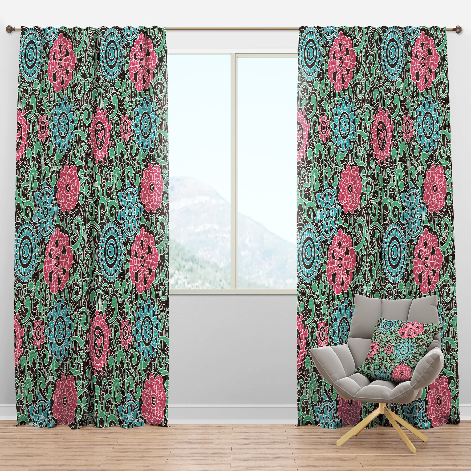 Designart 'Blossom Pink XXVI' Floral Blackout Curtain Panel
