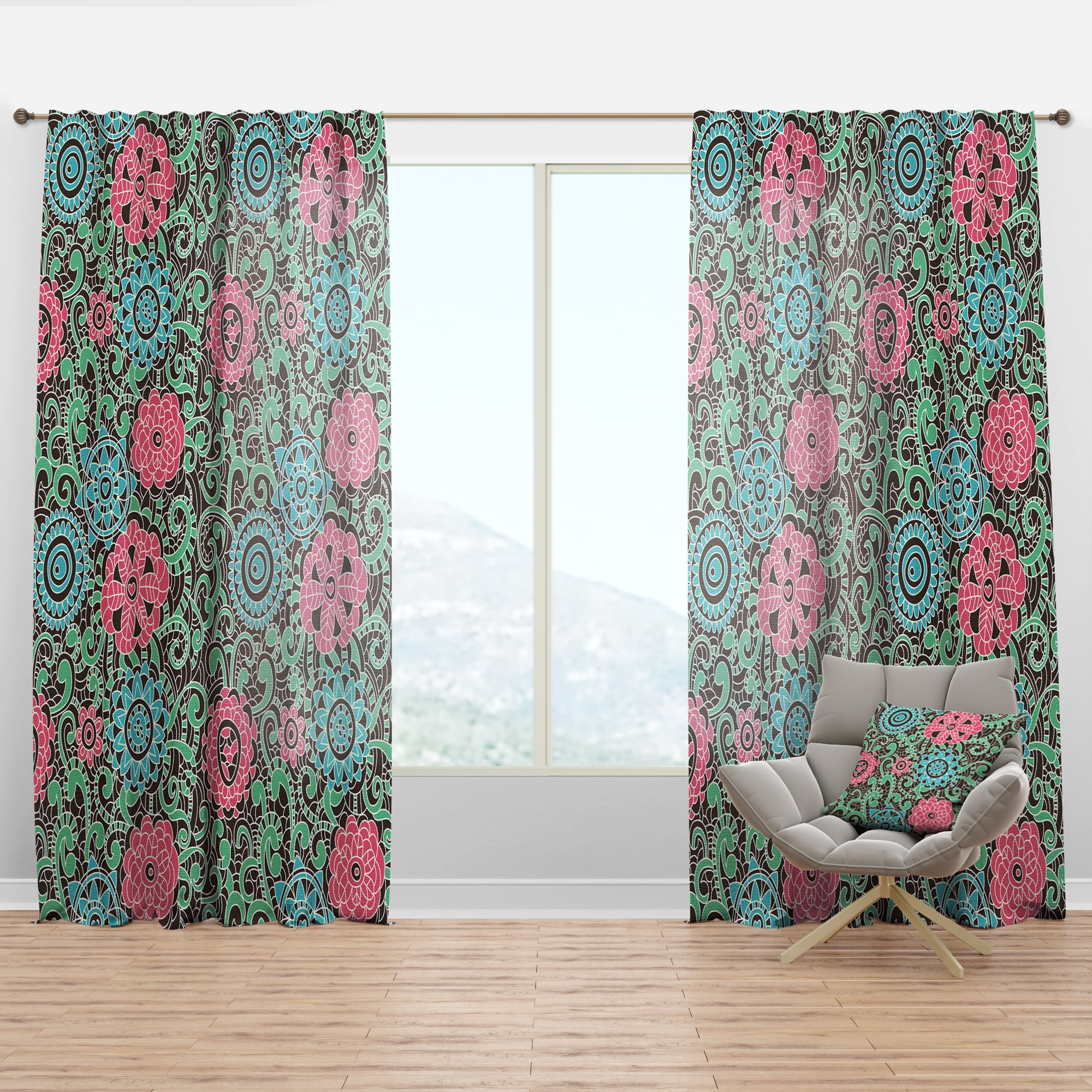 Designart 'Blossom Pink XXVI' Floral Curtain Panel