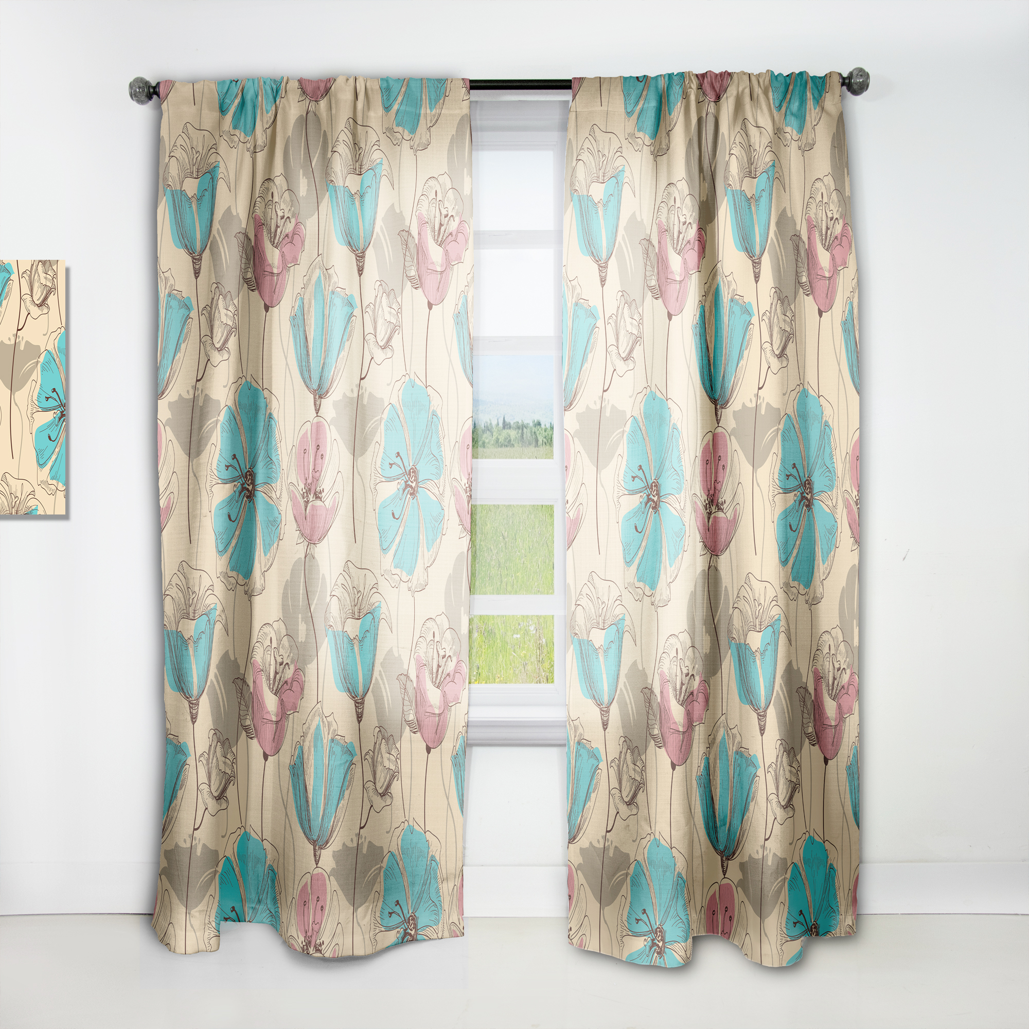 Designart 'Blossom Pink XXVII' Floral Curtain Panel