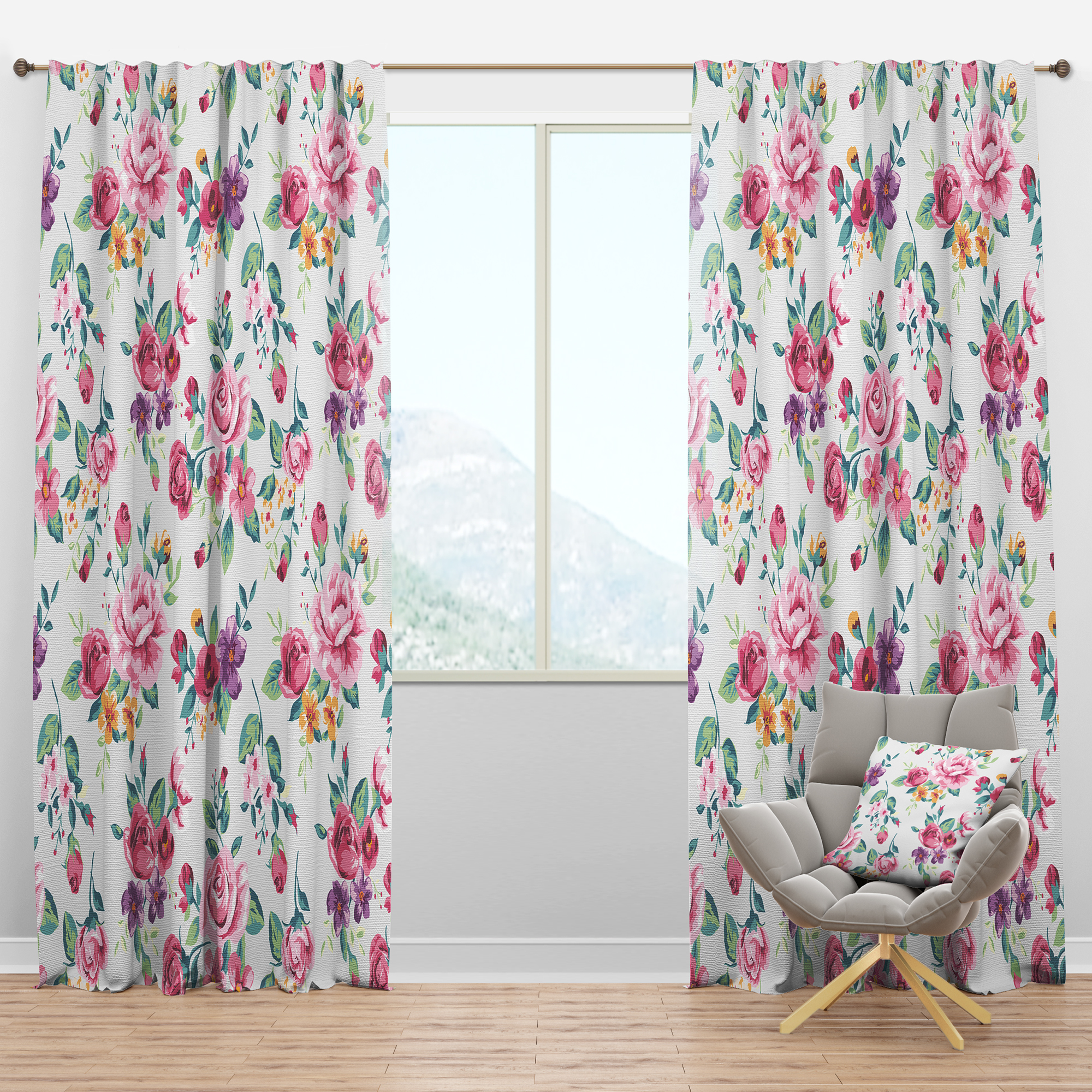 Designart 'Blossom Pink XXXI' Floral Blackout Curtain Panel