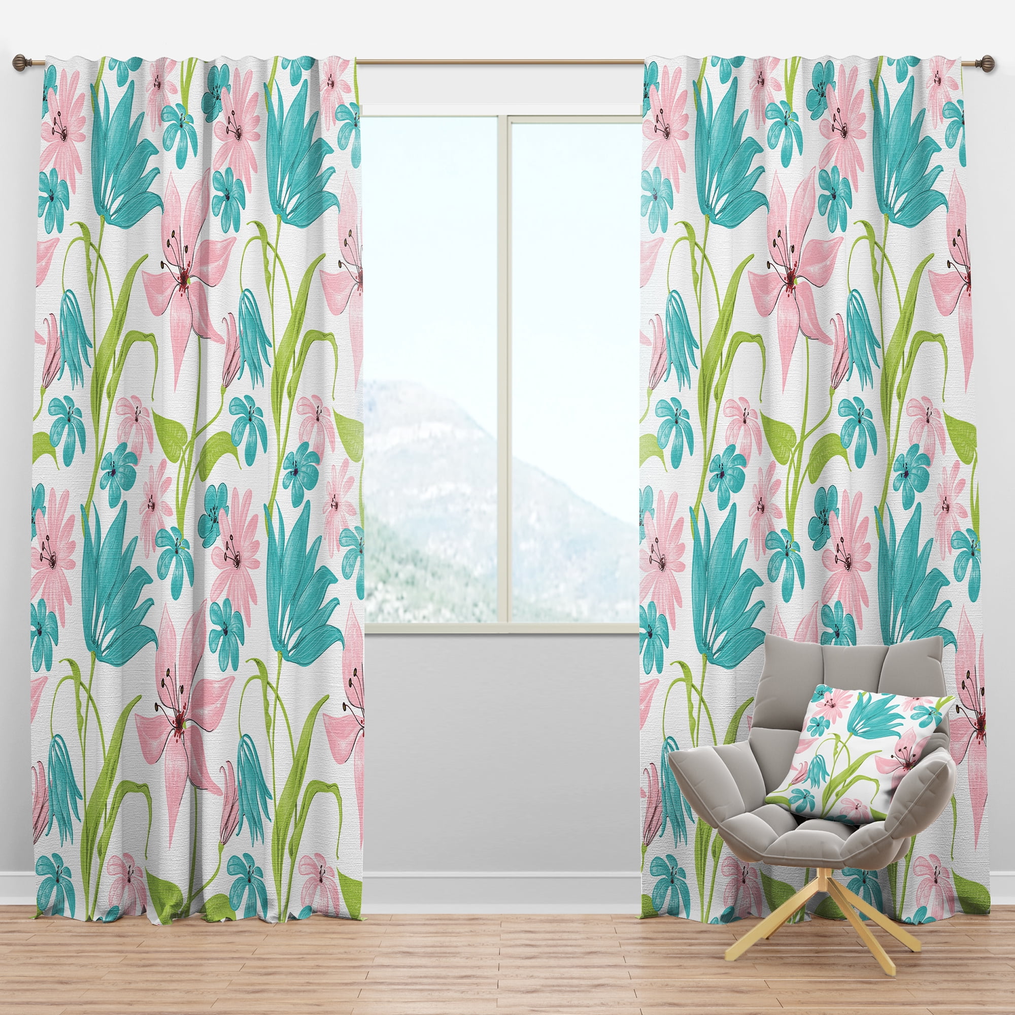 Designart 'Blossom Pink XXXII' Floral Blackout Curtain Panel
