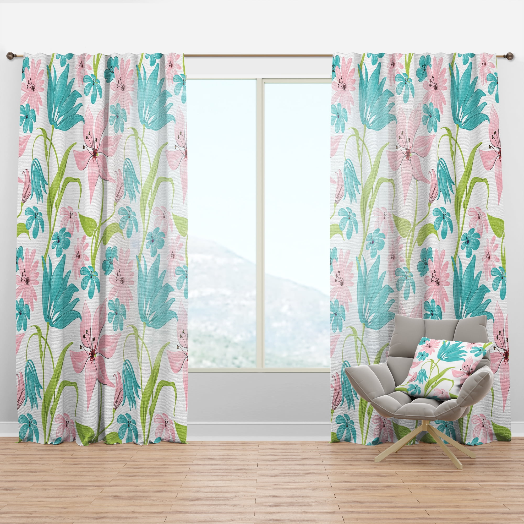 Designart 'Blossom Pink XXXII' Floral Curtain Panel