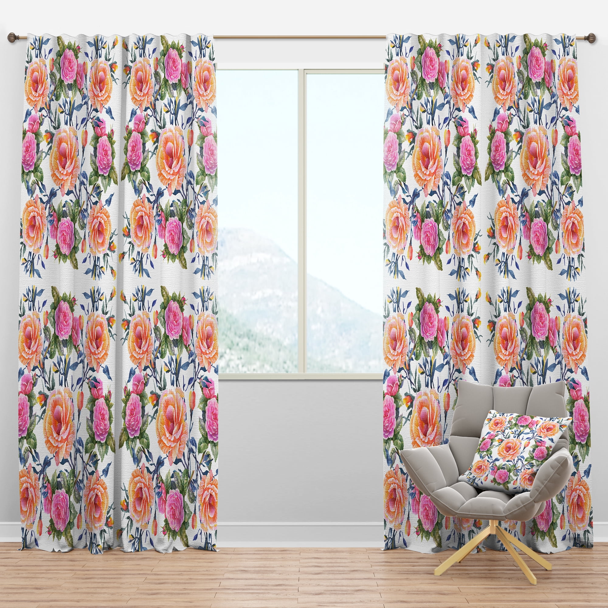 Designart 'Blossom Pink XXXIV' Floral Blackout Curtain Panel