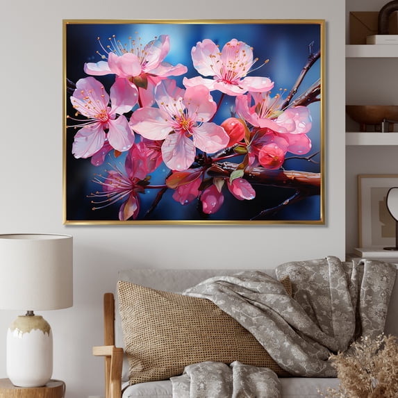 Designart "Blossom Translucent Apple Glow II" Apple Blossom Floater Framed Canvas Print