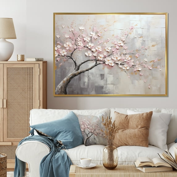 Designart "Blossom Tree Of Pink I" Floral Floater Framed Wall Art Print