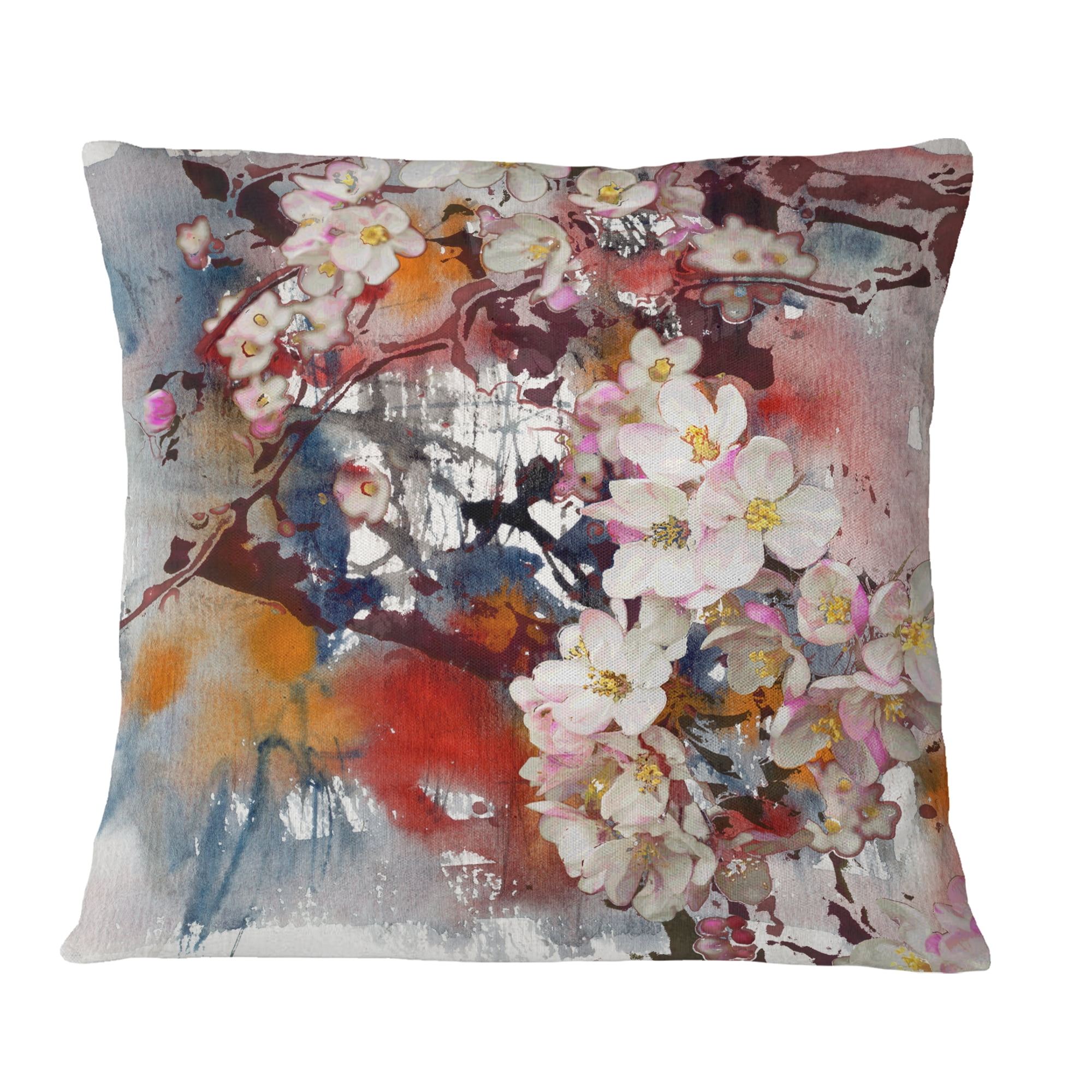 Designart Blossoming Apple Tree Background - Floral Throw Pillow - 16x16