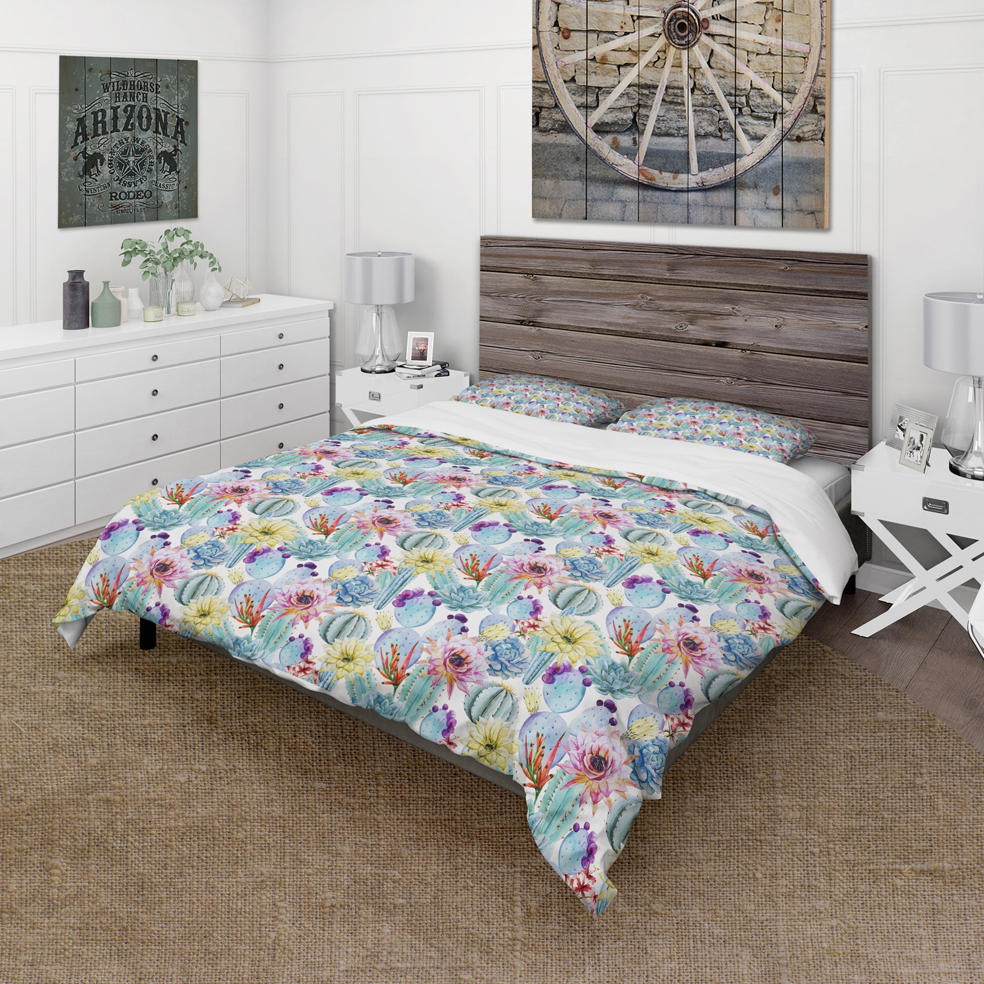 Designart 'Blossoming Cactus with Tropical Flower' Floral Duvet Cover Set