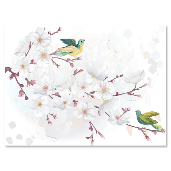 Designart ' Blossoming Cherry Tree and Birds ' Traditional Canvas Wall Art Print