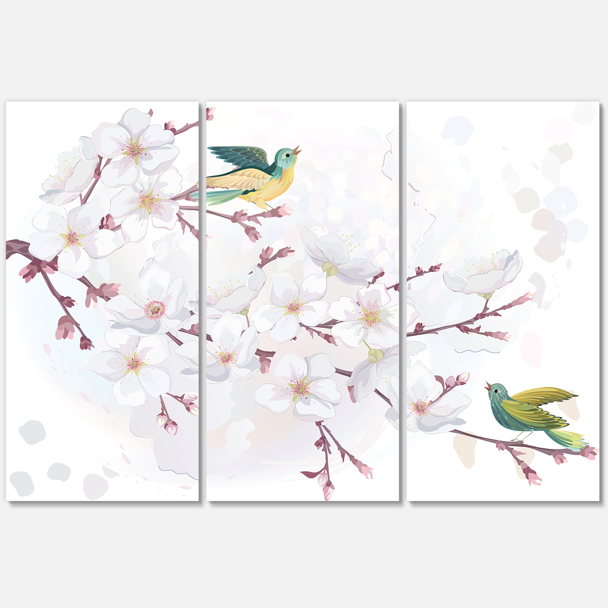Designart ' Blossoming Cherry Tree and Birds ' Traditional Canvas Wall Art Print