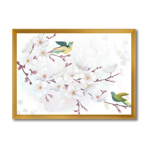 Designart 'Blossoming Cherry Tree and Birds' Traditional Framed Art Print