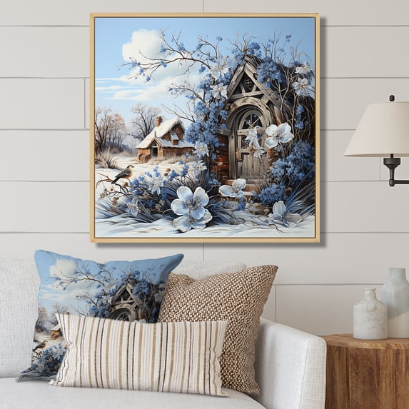 Designart "Blossoming Coastal Geraniums II" Cottage Landscape Floater Framed Canvas Wall Art