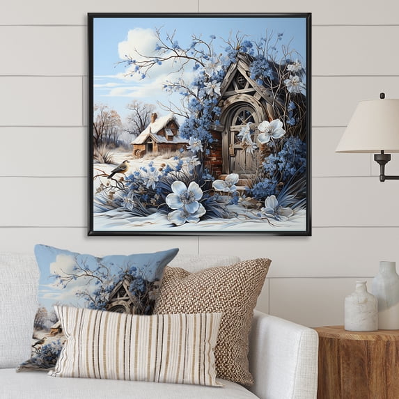 Designart "Blossoming Coastal Geraniums II" Cottage Landscape Floater Framed Canvas Wall Art