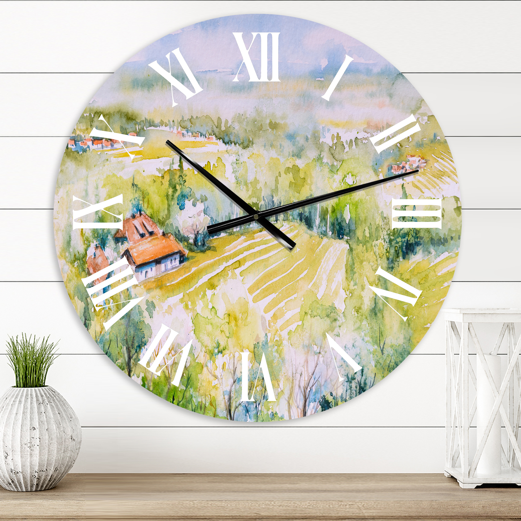 Designart 'Blossoming Green Fields In Countryside' Country Wall Clock