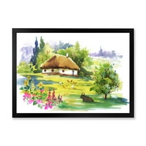 Designart 'Blossoming Greenlands And A Rural House' Traditional Framed Art Print