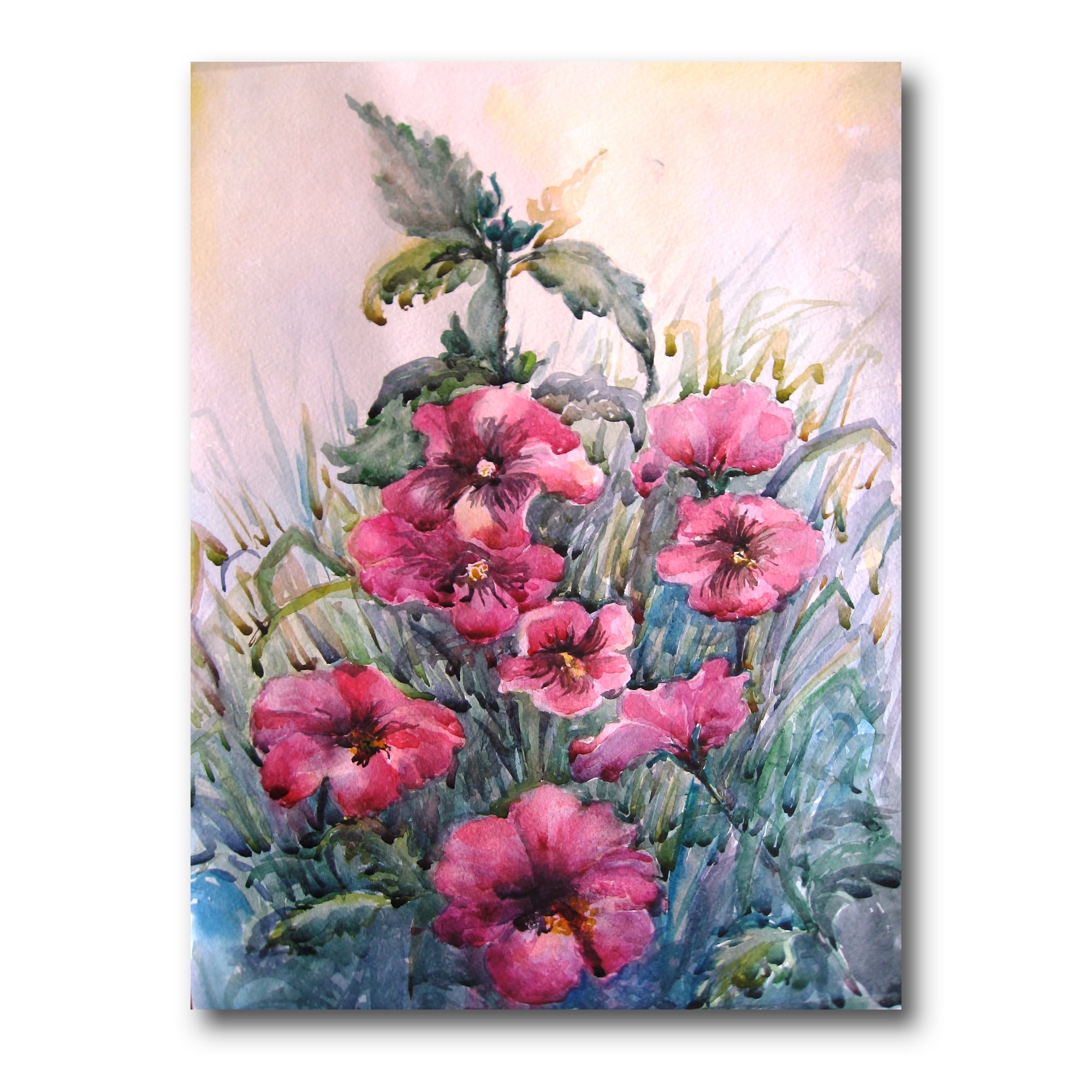 Pink and Green Floral Traditional Canvas Wall Art with Wood Frame