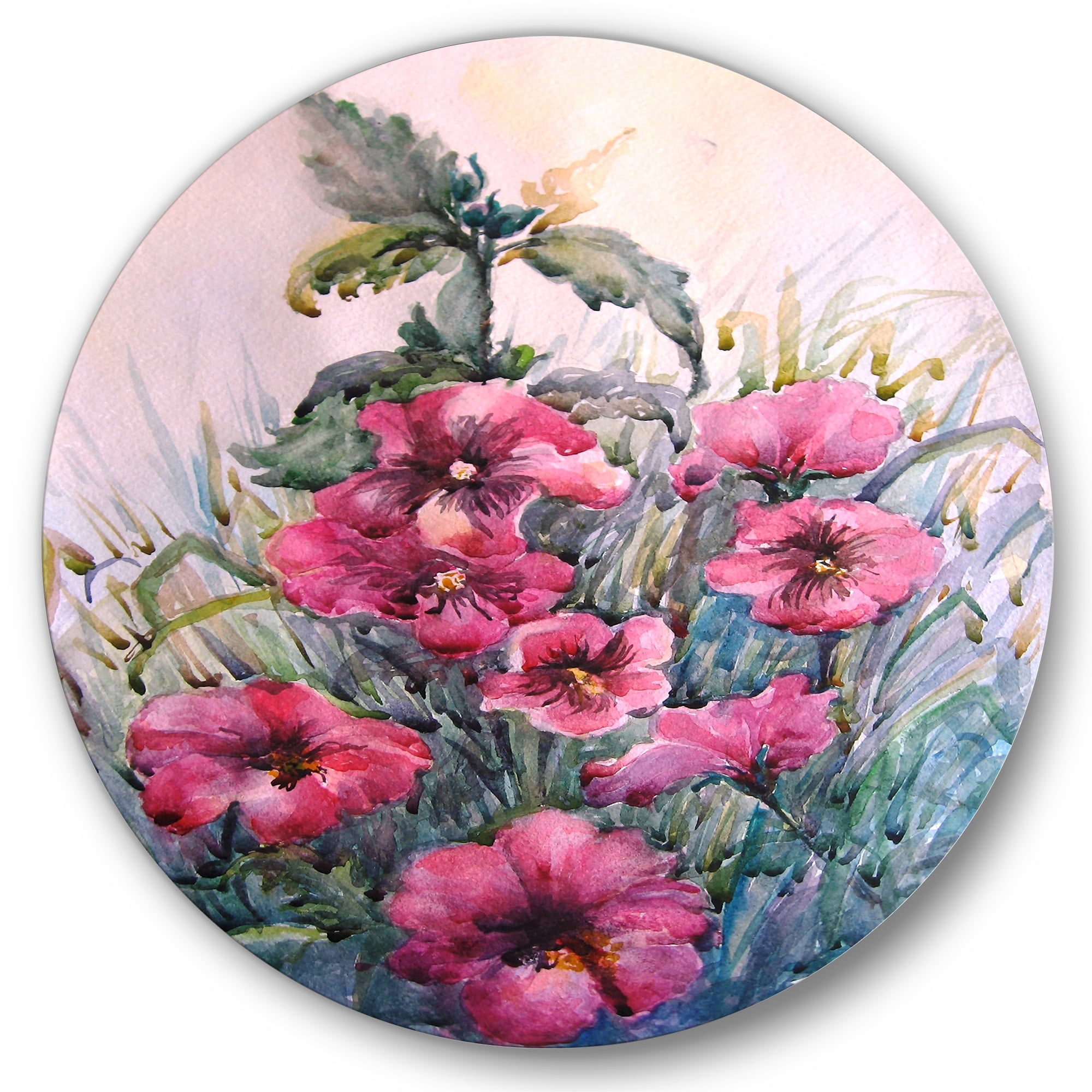 Designart 'Blossoming Hibiscus Flowers In The Wild' Traditional Circle Metal Wall Art 23x23 - Disc of 23