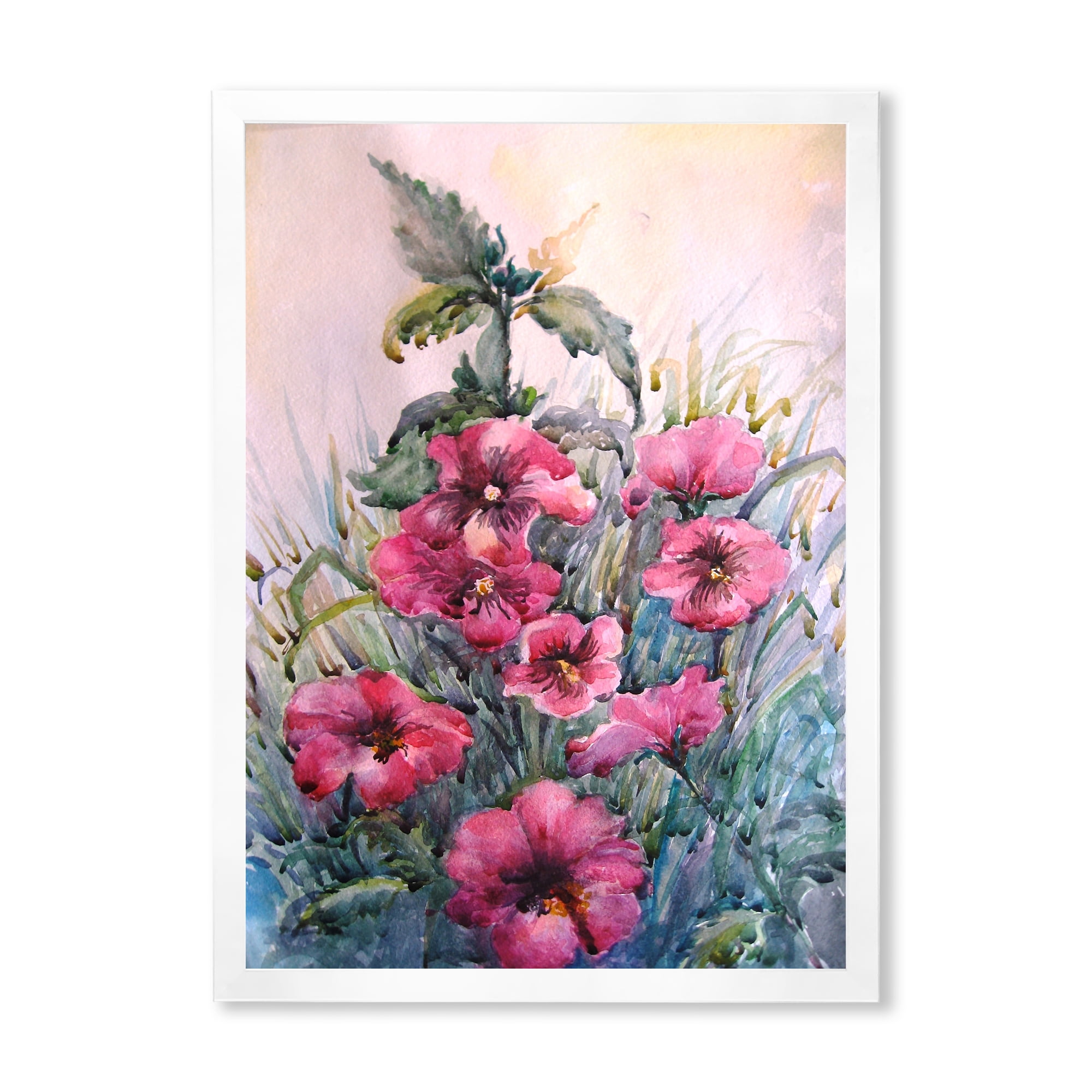 Designart 'Blossoming Hibiscus Flowers In The Wild' Traditional Framed Art Print