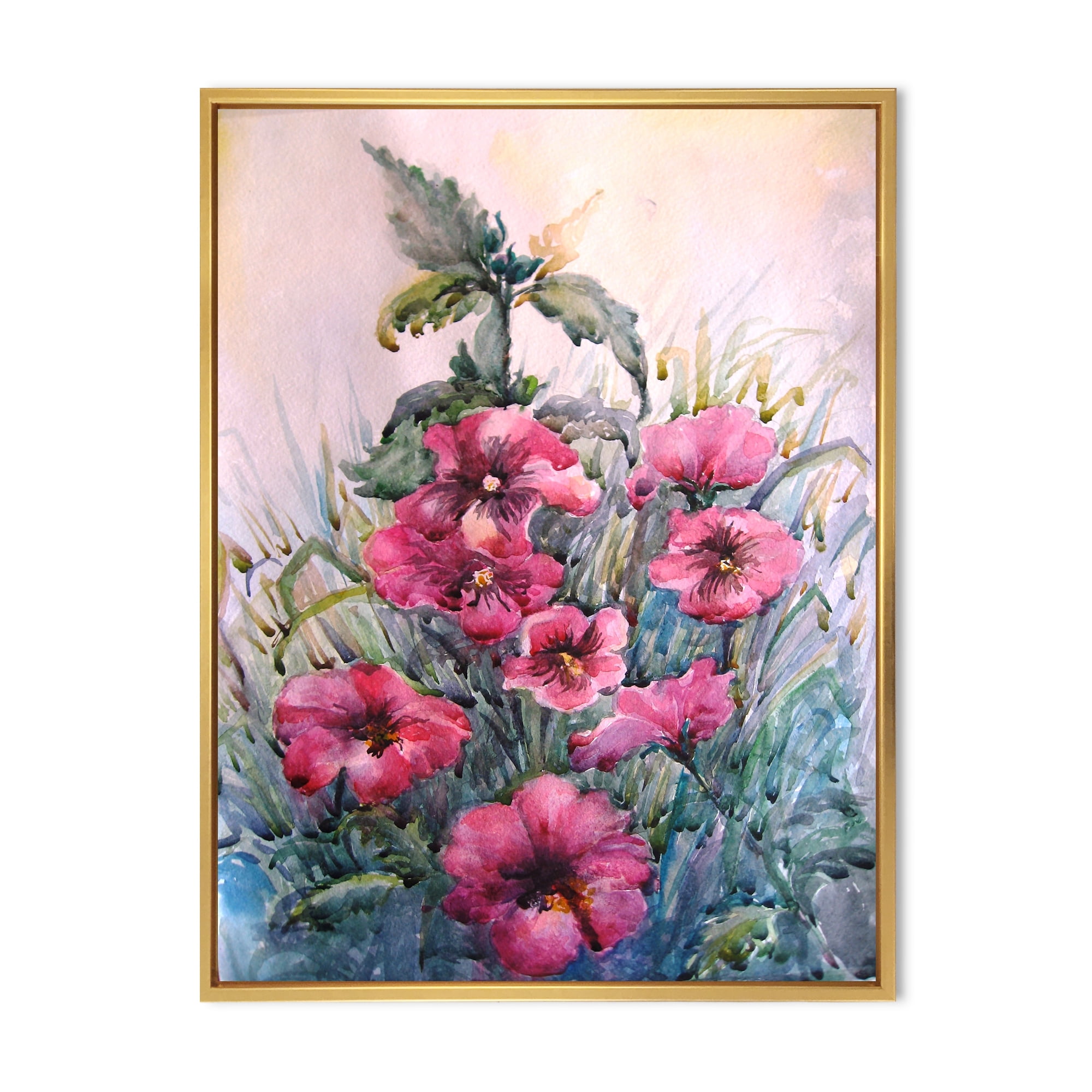 Designart 'Blossoming Hibiscus Flowers In The Wild' Traditional Framed Canvas Wall Art Print