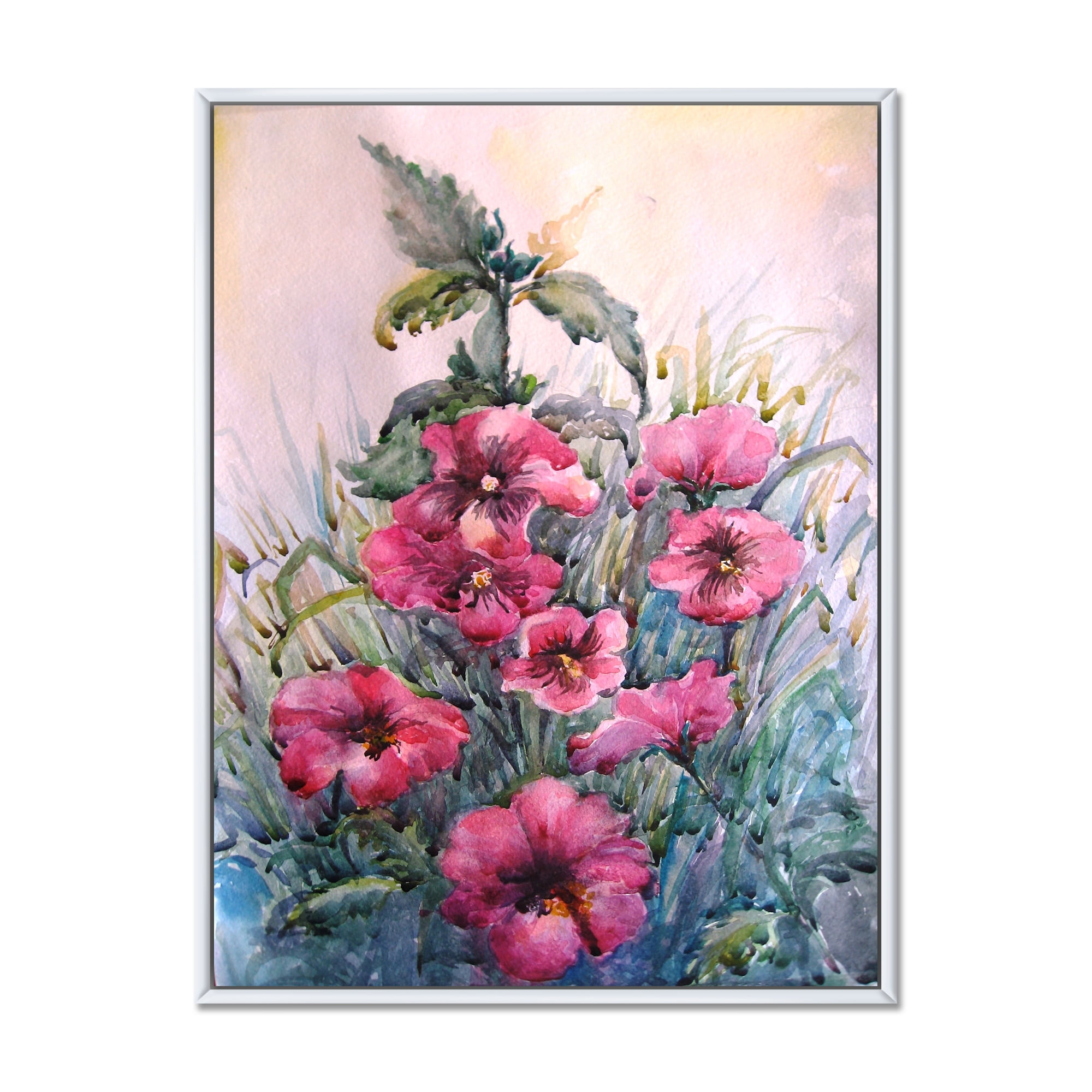 Designart 'Blossoming Hibiscus Flowers In The Wild' Traditional Framed Canvas Wall Art Print